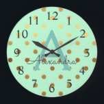 Grande Horloge Ronde Nom du monogramme des Pois de la Monnaie et de l'H<br><div class="desc">Monogramme des Pois de Monnaie et d'Huile d'Or Nom et horloge murale de service initial. L'horloge murale est le cadeau parfait pour quelqu'un qui aime les Pois de Mint et de Gold Foil.</div>