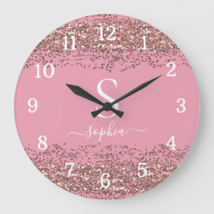 Grande Horloge Ronde Nom du script de monogramme de Parties scintillant