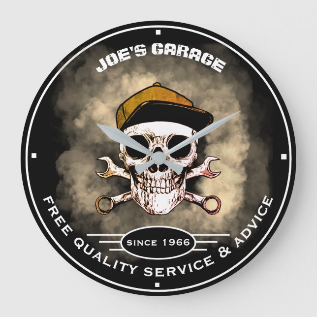 Grande Horloge Ronde Nom Garage Crâne Wrenches Smoke Slogan (Recto)