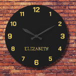 Grande Horloge Ronde Nom jaune minimaliste et élégant de la moutarde no<br><div class="desc">Mini et élégant Noir et Jaune de moutarde Personnalisé Nom Horloge</div>