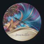 Grande Horloge Ronde Nom manuscrit Fractal Blue Gold<br><div class="desc">Cette conception est également disponible sur d'autres modèles de téléphone. Choisissez Type de périphérique pour voir d'autres iPhone, Samsung Galaxy ou coques Google. Certains styles peuvent être modifiés en sélectionnant Style si c'est une option. Cette conception peut être personnalisée dans la zone fournie en modifiant la photo et/ou le texte....</div>