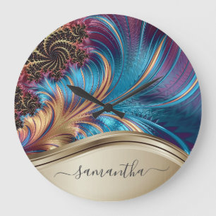 Grande Horloge Ronde Nom manuscrit Fractal Blue Gold