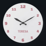 Grande Horloge Ronde Nom minimaliste et élégant blanc et Rose or<br><div class="desc">Mini et Elégant Blanc et Rose Or Personnalisé Nom Horloge</div>