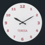 Grande Horloge Ronde Nom minimaliste et élégant blanc et Rose or<br><div class="desc">Mini et Elégant Blanc et Rose Or Personnalisé Nom Horloge</div>