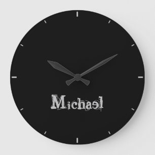 Grande Horloge Ronde Nom monogramme moderne minimaliste noir blanc
