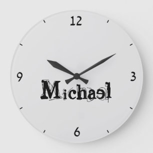 Grande Horloge Ronde Nom monogramme moderne minimaliste noir gris