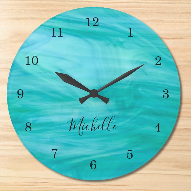 Grande Horloge Ronde Nom Monogramme Turquoise (Créateur téléchargé)