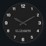 Grande Horloge Ronde Nom noir et blanc minimaliste et élégant<br><div class="desc">Mini et Elégant noir et blanc Horloge de nom personnalisée</div>