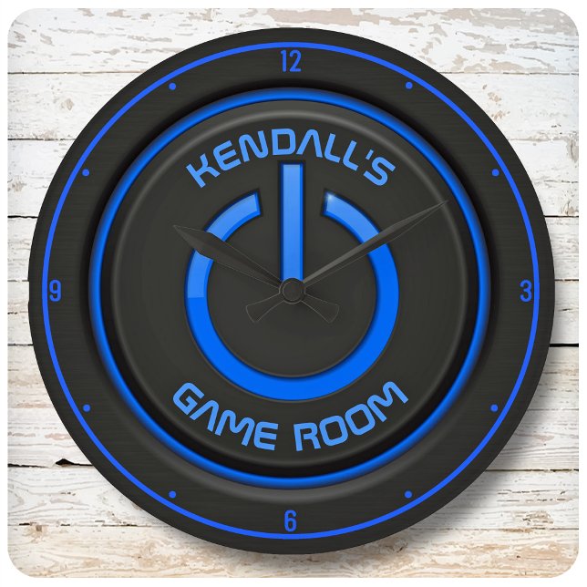 Grande Horloge Ronde NOM PERSONNALISÉ Bouton d'alimentation Neon Pannea (Créateur téléchargé)