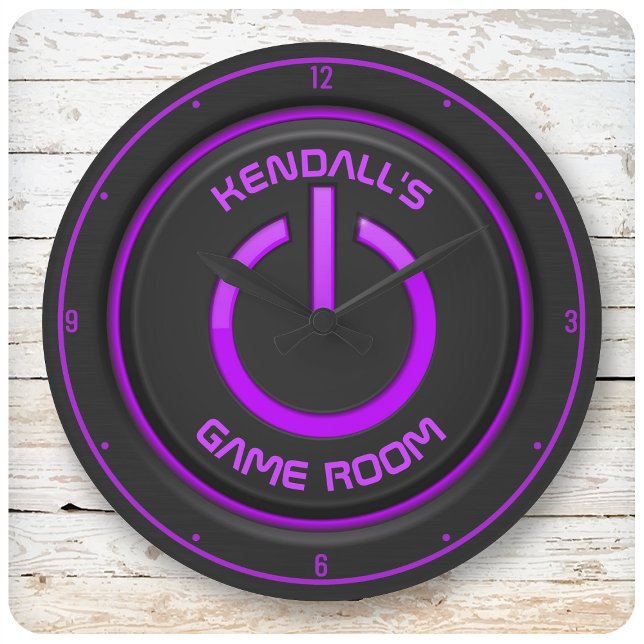 Grande Horloge Ronde NOM PERSONNALISÉ Bouton d'alimentation Neon Pannea (Créateur téléchargé)