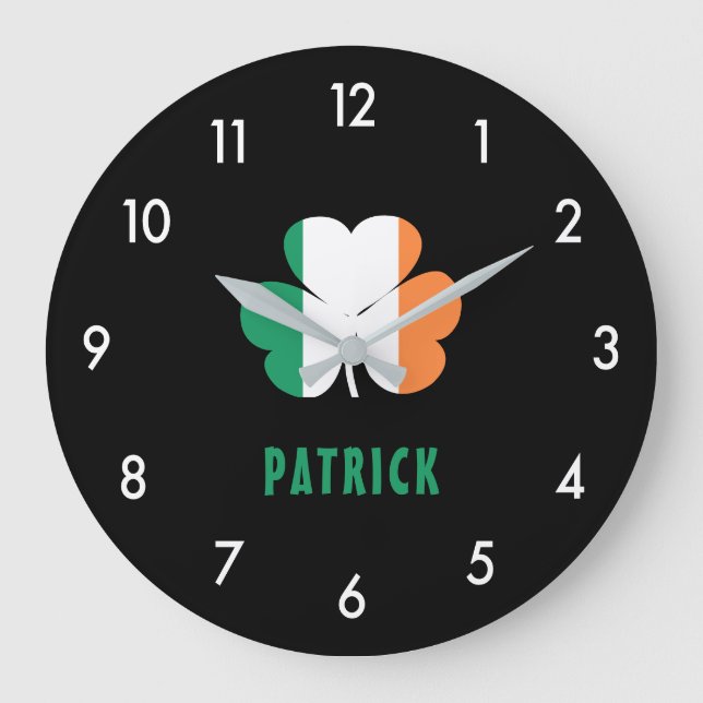 Grande Horloge Ronde Nom personnalisé Celtic Irlande Shamrock Drapeau i (Recto)