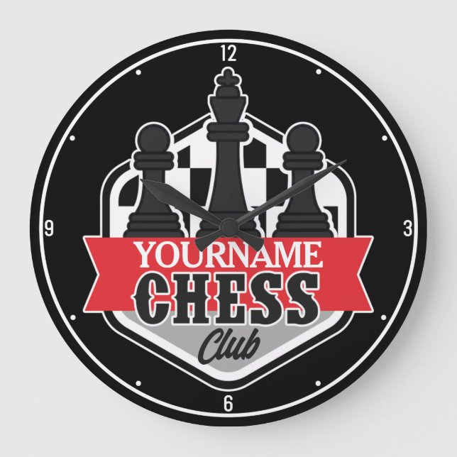 Grande Horloge Ronde Nom personnalisé Chess Player Club Checkmate (Recto)