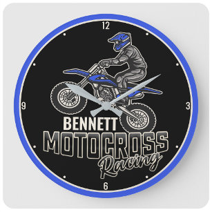 Grande Horloge Ronde Nom personnalisé Dirt Vélo Rider Motocross Racing