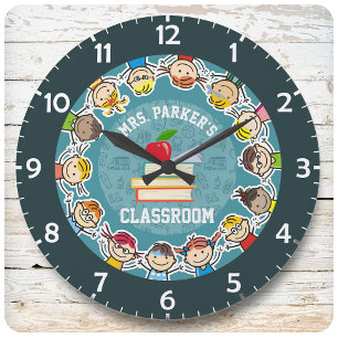 Grande Horloge Ronde Nom personnalisé École Enfants Enseignant Salle de