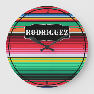 Grande Horloge Ronde Nom personnalisé Espagnol Serape Cuisine Mexicaine
