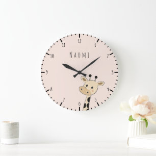 Grande Horloge Ronde Nom personnalisé Girafe Enfants