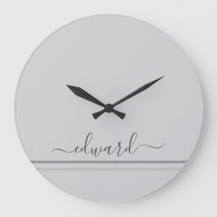 Grande Horloge Ronde Nom personnalisé gris clair