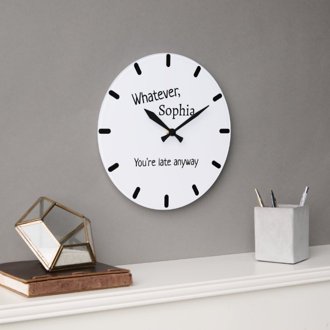 Grande Horloge Ronde Nom Personnalisé Moderne Avec Citation Amusante No (Bureau)