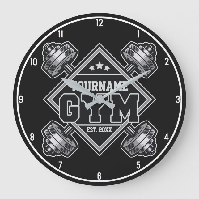 Grande Horloge Ronde Nom personnalisé Poids Accueil Crossfit Gym (Recto)