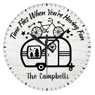 Grande Horloge Ronde Nom Personnalisé Remorque Camping Typographie