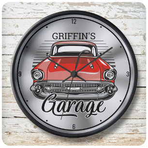 Grande Horloge Ronde NOM Personnalisé Retro Classic Car Cruiser Garage