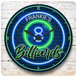 Grande Horloge Ronde Nom personnalisé Retro Faux Neon Billard 8 Ball Po<br><div class="desc">Personnalisé NOM Retro Faux Neon 8 Ball Billiards Pool Design - Personnaliser avec votre nom ou texte personnalisé!</div>