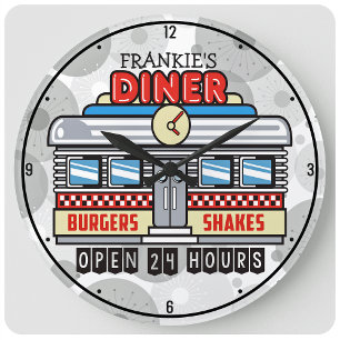 Grande Horloge Ronde Nom personnalisé Retro les années 50 Diner Signer