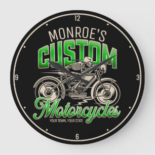 Grande Horloge Ronde Nom personnalisé Skeleton Motorcycle Boutique