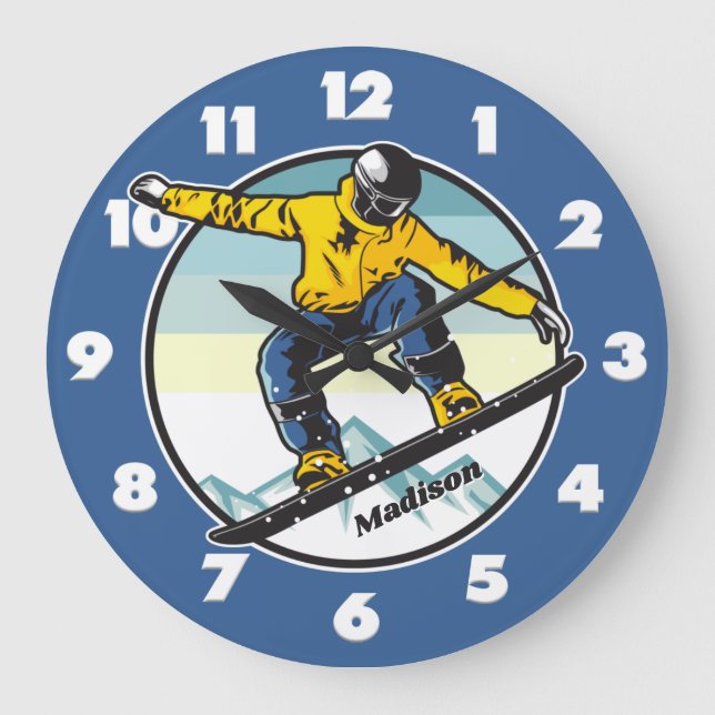 Grande Horloge Ronde Nom personnalisé SNOWBOARDER (Recto)