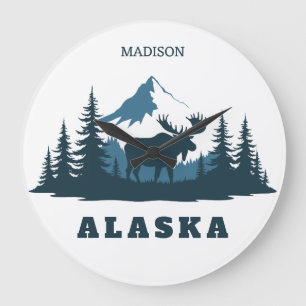 Grande Horloge Ronde Nom personnalisé & Texte ALASKA