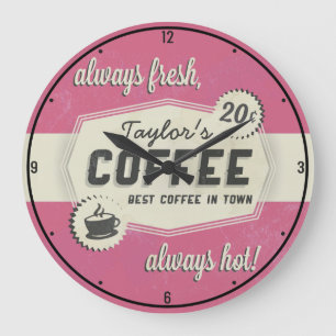 Grande Horloge Ronde Nom personnalisé Vieux Retro 50's Café Shop Diner