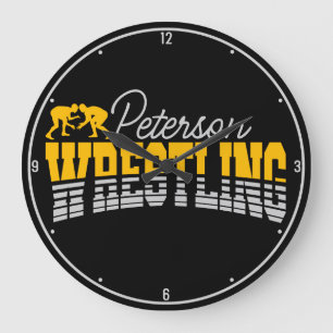 Grande Horloge Ronde NOM personnalisé Wrestling School Team Wrestler