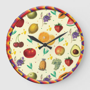 Grande Horloge Ronde Nom Personnel Fruit Tropical Et Légumes