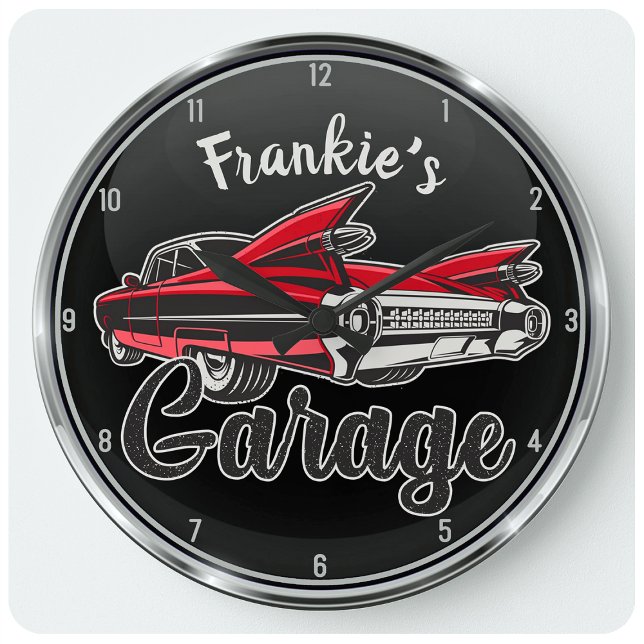 Grande Horloge Ronde NOM Rétro Red Caddy Vintage Classic Car Garage (Créateur téléchargé)