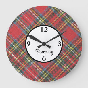 Grande Horloge Ronde Nom, Tartan écossais 10,75 po Cadre Acrylique