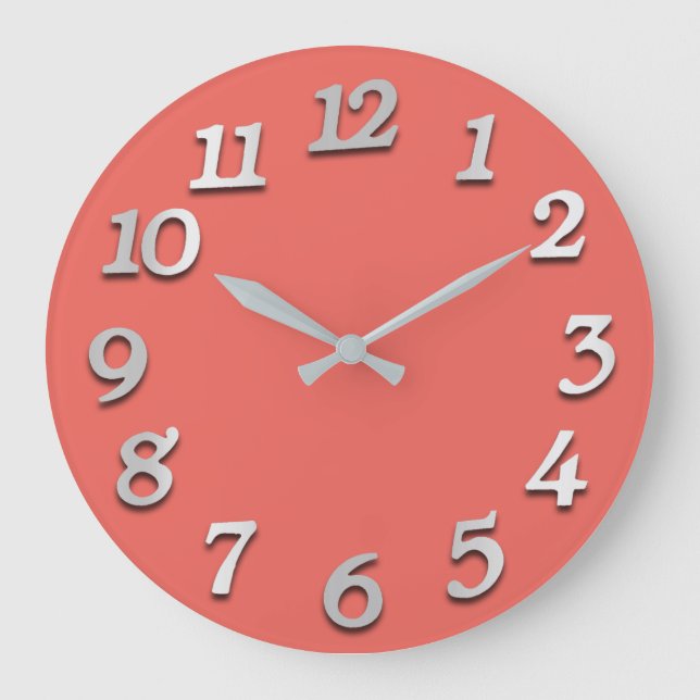 Grande Horloge Ronde Nombre minimal Gris Gris Coral Candy (Recto)