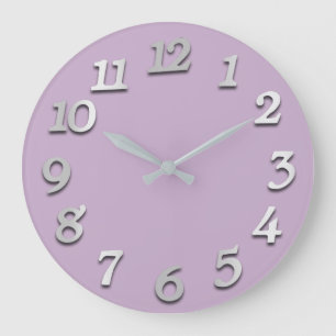 Grande Horloge Ronde Nombre minimal Gris Gris Lavande Violet