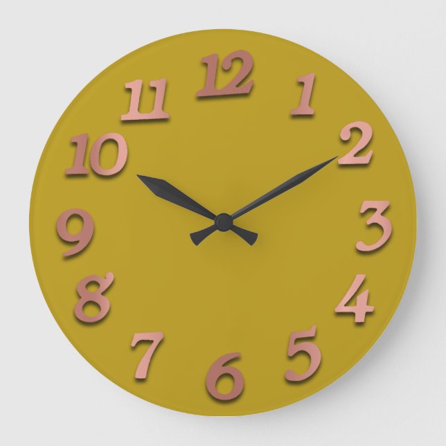 Grande Horloge Ronde Nombre minimal Rose Gold Mustard Metallic 3D (Recto)