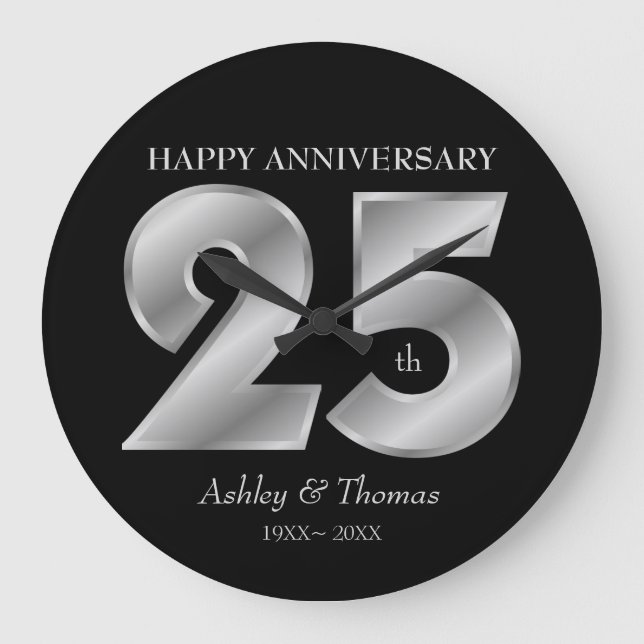 Grande Horloge Ronde Nombres argentés brillants (Recto)