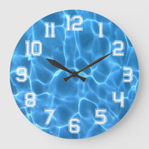 Grande Horloge Ronde Nombres de contour athlétique blanc Piscine bleue