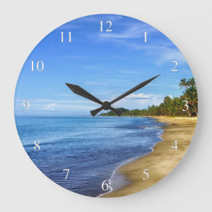 Grande Horloge Ronde Nombres de l'eau bleue et de ciel de plage d'île