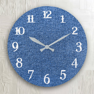 Grande Horloge Ronde Nombres d'éclaboussures blanches en denim bleu pro