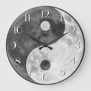 Grande Horloge Ronde Nombres élégants de lune noire et blanche de Yin