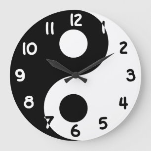 Grande Horloge Ronde Nombres Noir et Blanc Yin Yang