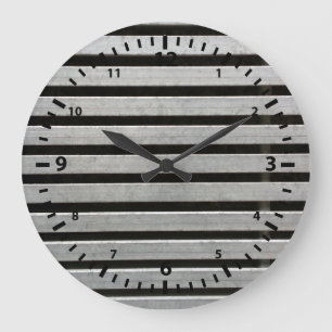Grande Horloge Ronde Nombres noirs et bandes métallisées