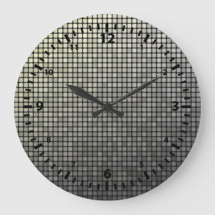 Grande Horloge Ronde Nombres noirs et carrés de métal grunge faux