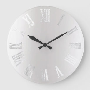 Grande Horloge Ronde Nombres romains minimaux de gris argenté en méta