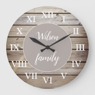 Grande Horloge Ronde Noms de famille en chiffres romains en bois person