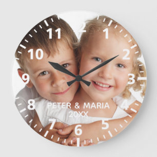 Grande Horloge Ronde Noms de photos d'enfants personnalisés année