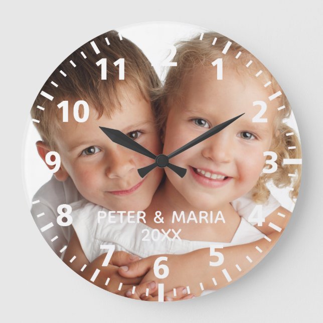 Grande Horloge Ronde Noms de photos d'enfants personnalisés année (Recto)